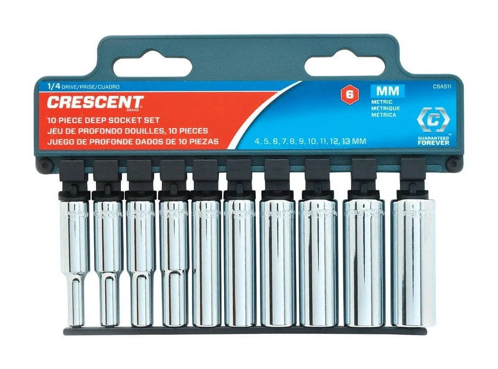 Crescent 1/4 in. Drive Metric 6-Point Deep Socket Set with Socket Rail (10-Piece) CSAS11N