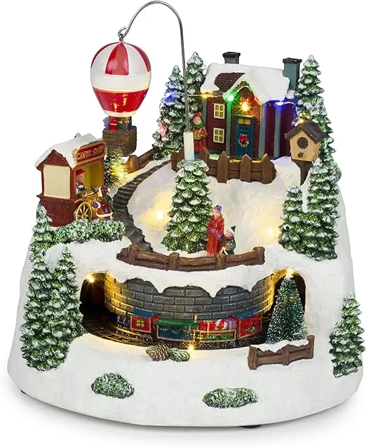 Animated Christmas Village Holiday Tabletop Decor - Traditional - Holiday Accents And Figurines - by Alpine Corporation | Houzz