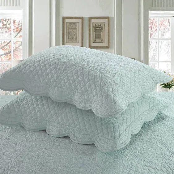 Calla Angel Sage Garden Luxury Pure Cotton Quilted Pillow Sham, Euro, 26x26, Light Aqua