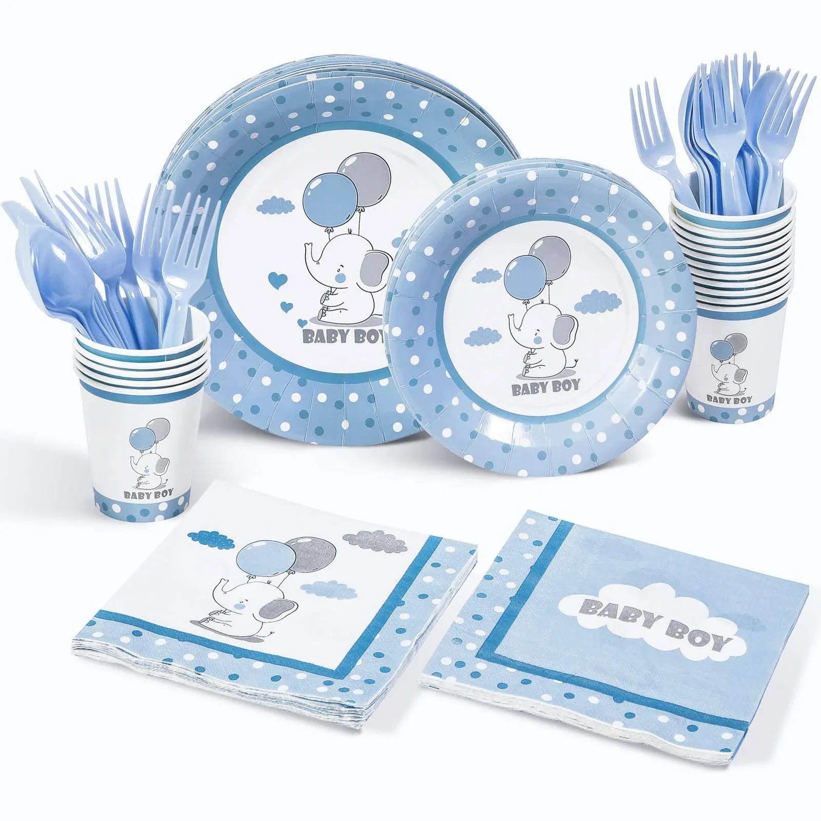 Baby Shower Decorations for Boy Elephant Theme Plates, Napkins, Cups, Forks ...