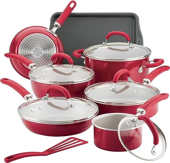 Create Delicious 13-Piece Hard Anodized Nonstick Induction Cookware Set, Red Shimmer