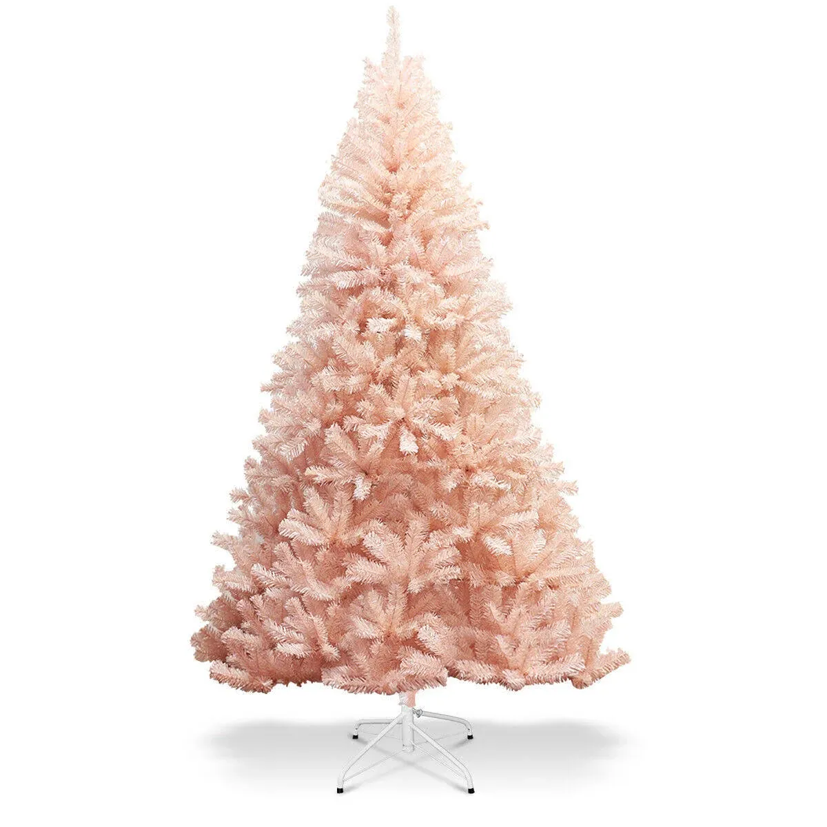 Goplus Pink Artificial Christmas Tree, 7FT Premium Unlit Hinged Spruce Full Tree, with Metal Stand, Easy Assembly, for Indoor and Outdoor Use (7ft)