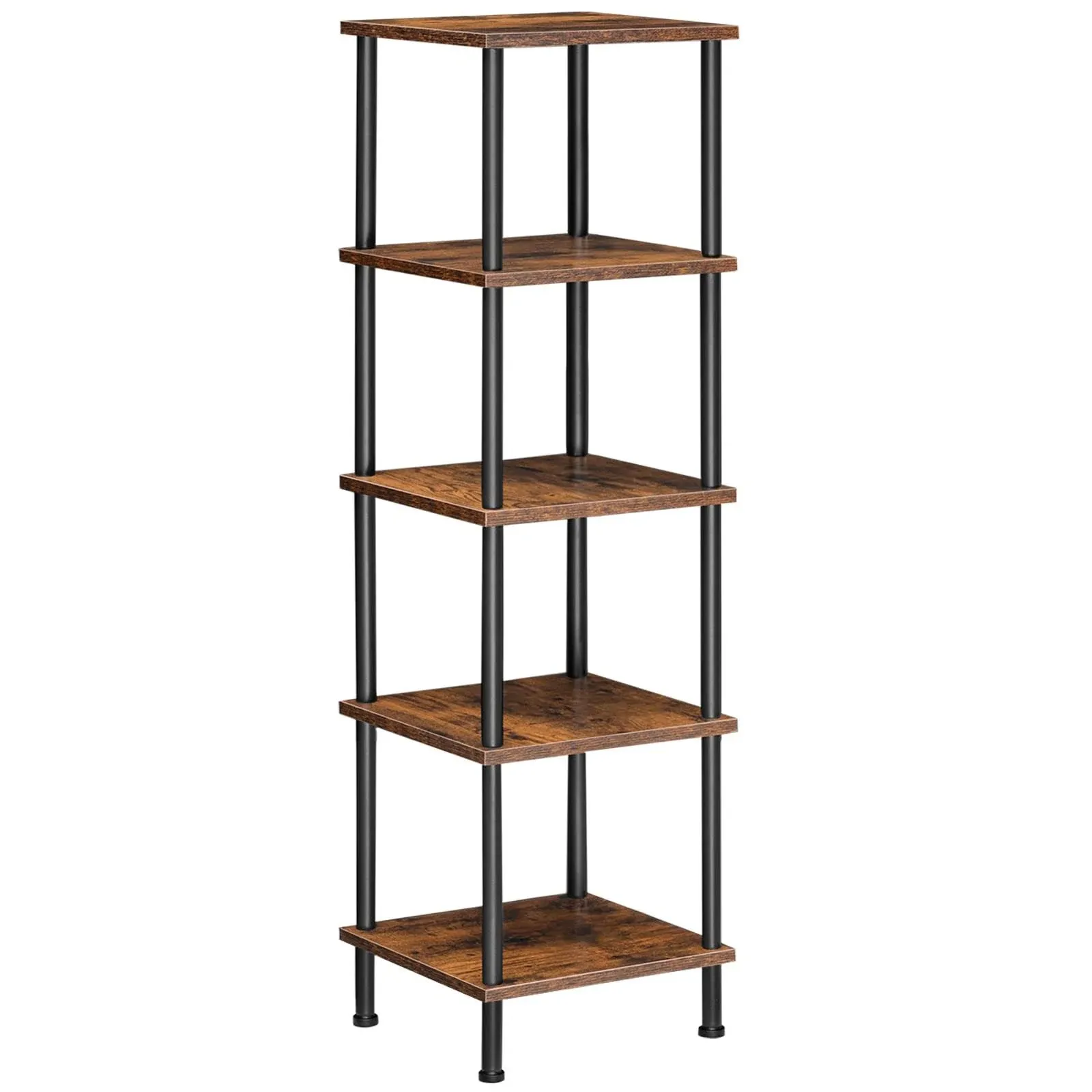 HOOBRO 5-Tier Corner Shelf Stand, Corner Square Rack Display Shelf, Tall Storage Plant Stand, Bookcase for Small Spaces, Living Room, Home Office, Kitchen, Rustic Brown and Black BF50CJ01