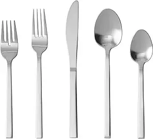 Fortessa Arezzo 18/10 Stainless Steel Flatware, 20 Piece Place Setting, Service for 4, Polished Stainless - 5PPS-165-20PC