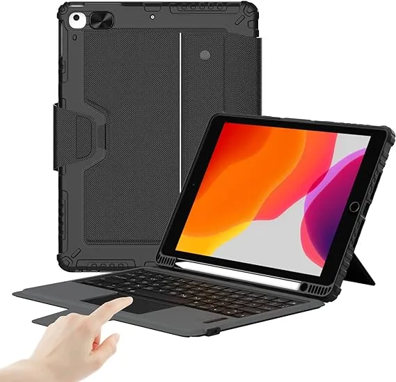 NILLKIN iPad Case 10.2" with Detachable Keyboard, Trackpad, Pencil Holder,slide Camera Cover Compatible with iPad 7th/8th/9th Generation (Black)