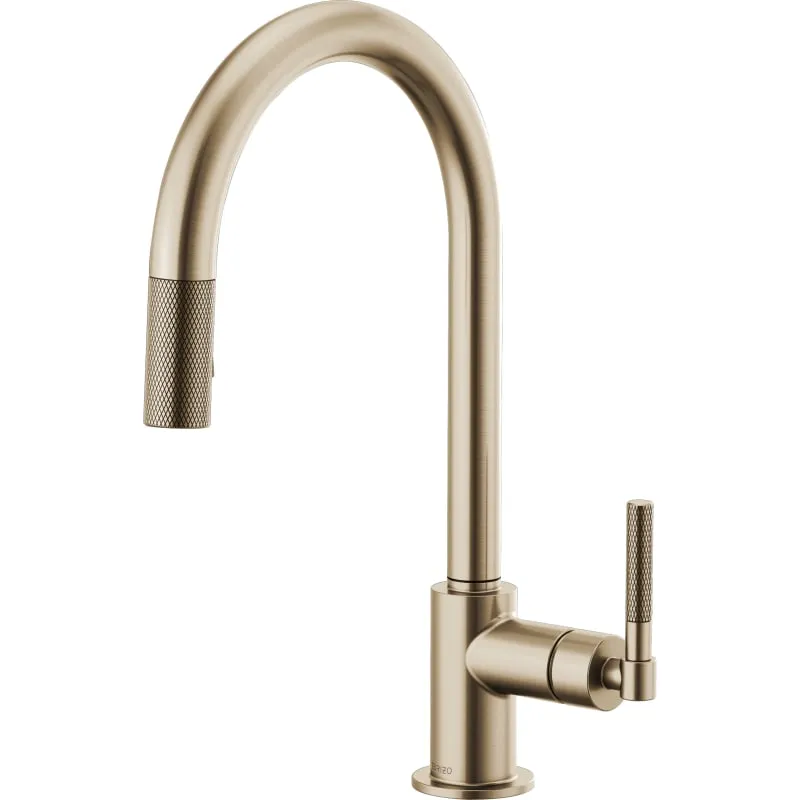 Brizo 63043LF-GL Litze Pull-Down Faucet with Arc Spout and Knurled Handle - Luxe Gold