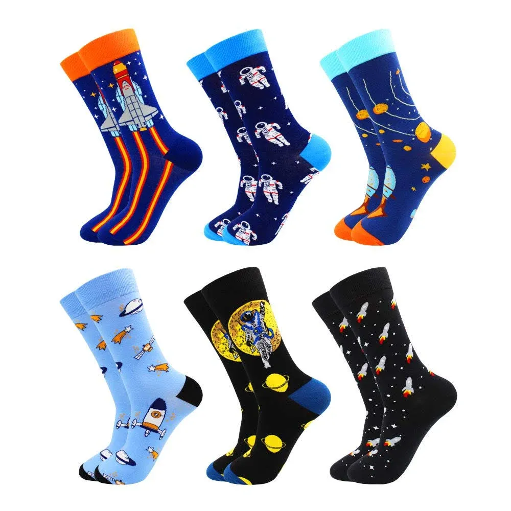 TOEJY Fun Crazy Funny Dress Socks for Men, Cute Novelty Cool Silly Funky Pattern Graphic Calf Cotton Crew Socks Gift