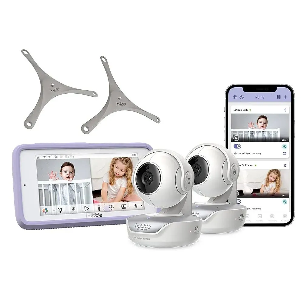 Hubble Connected Nursery Pal Connect Touch Twin - 5" HD Display and Wi-Fi Smart Video Baby Monitor, Remote Pan/Tilt/Zoom – 2 Portable Wireless