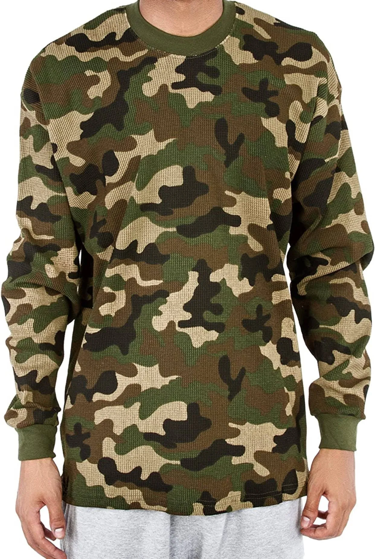 Jmr USA Inc. Jmr Mens Heavy Weight Long Sleeve Waffle Thermal Shirt Crew Neck Top Underwear, Colors, Sizes(Green Camo,6X-Large)