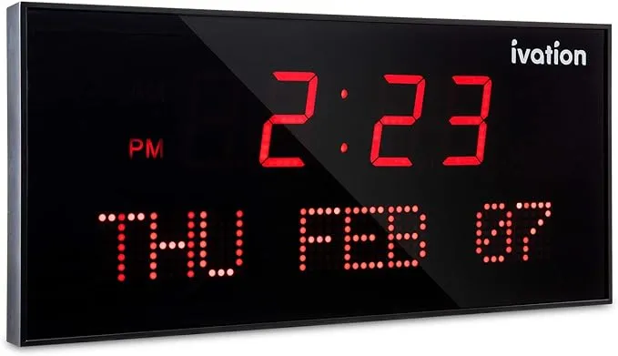 Ivation Huge Large Big Oversized Digital LED Clock - Shelf or Wall Mount (36 Inch - Red) | 6-Level Brightness, Mounting Holes & Hardware