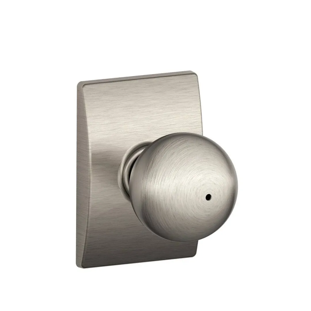 Schlage Residential F40 ORB 619 CEN Orbit Knob with Century Rose Privacy Lock with 16080 Latch and 10027 Strike Satin Nickel Finish