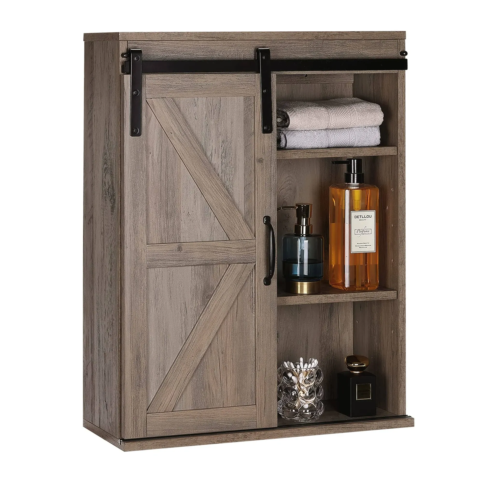 Rustown Farmhouse Wood Wall Storage Bathroom Cabinet with Sliding Barn Doo