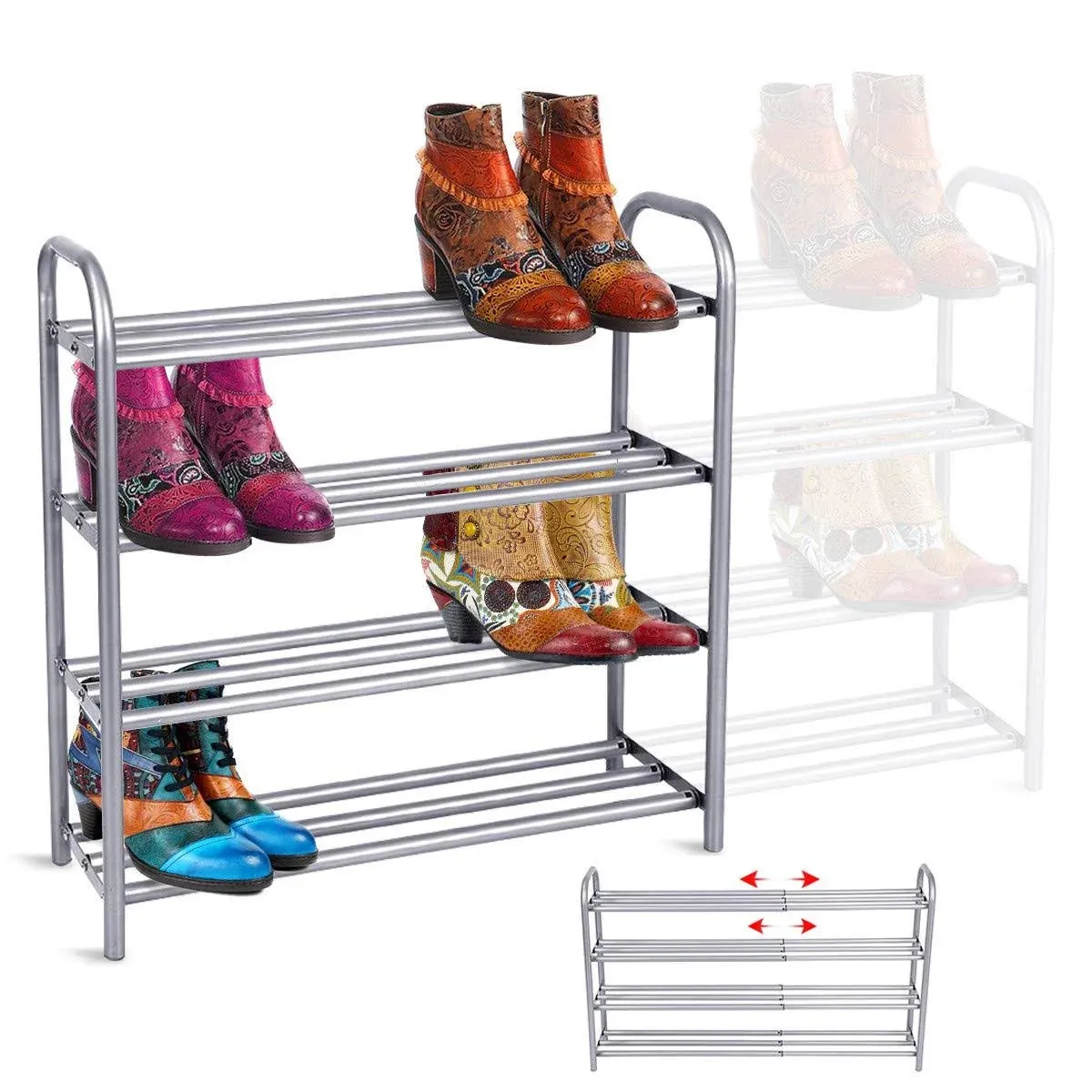 GEMITTO Shoe Rack Organizer for Closet Entryway, 4 Tiers Adjustable Heavy Duty ...