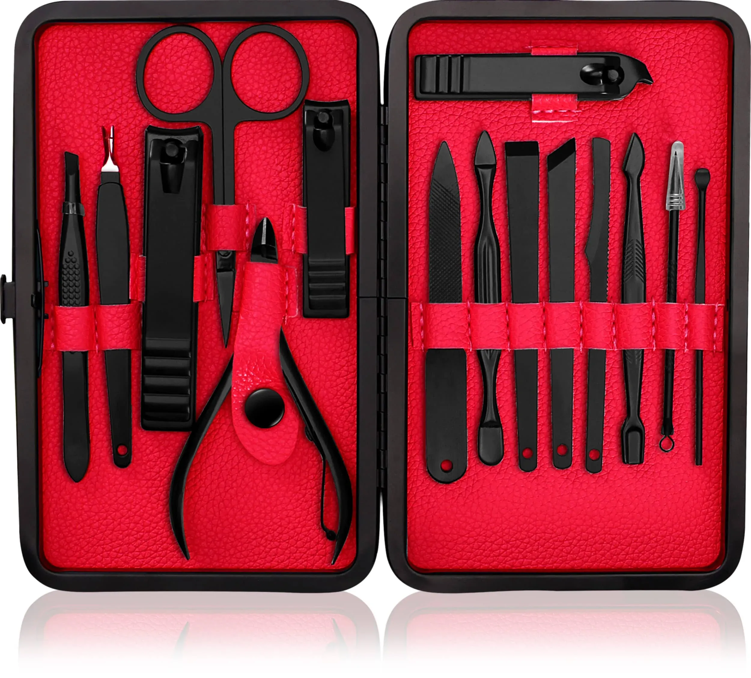 Utopia Care Manicure Kit Nail Clippers for Men and Women,15 Piece Professional Stainless Steel Manicure Set with Nail Kit, Pedicure Kit and Nail Care Grooming Kit with Luxurious Travel Case - Red