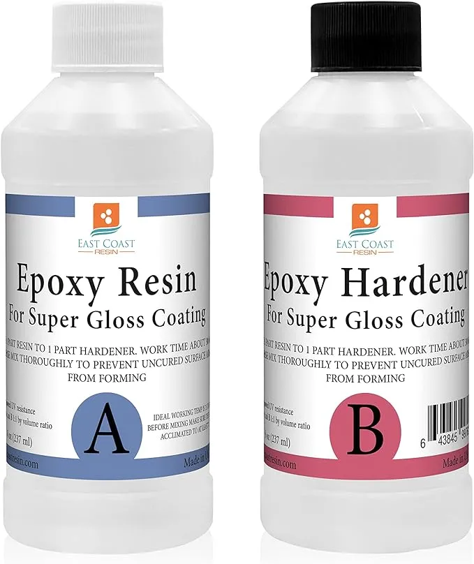 Epoxy Resin 16 oz Kit | 1:1 Crystal Clear Resin and Hardener for Super Gloss Coating | For Bars, Tabletop, Art, Jewelry, Casting Molds | Safe for Use on Wood, Metal, Stone, Plastic, Marine Sealer