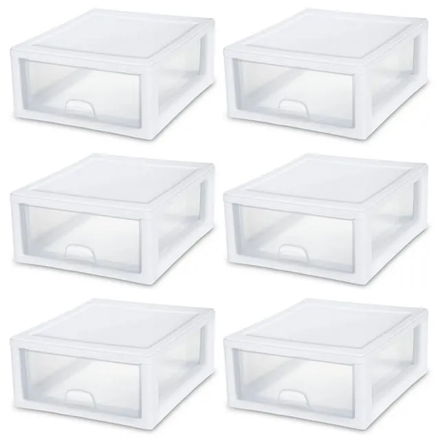 Sterilite 16 Quart Clear Plastic Stacking Storage Drawer Container Box (6 Pack)