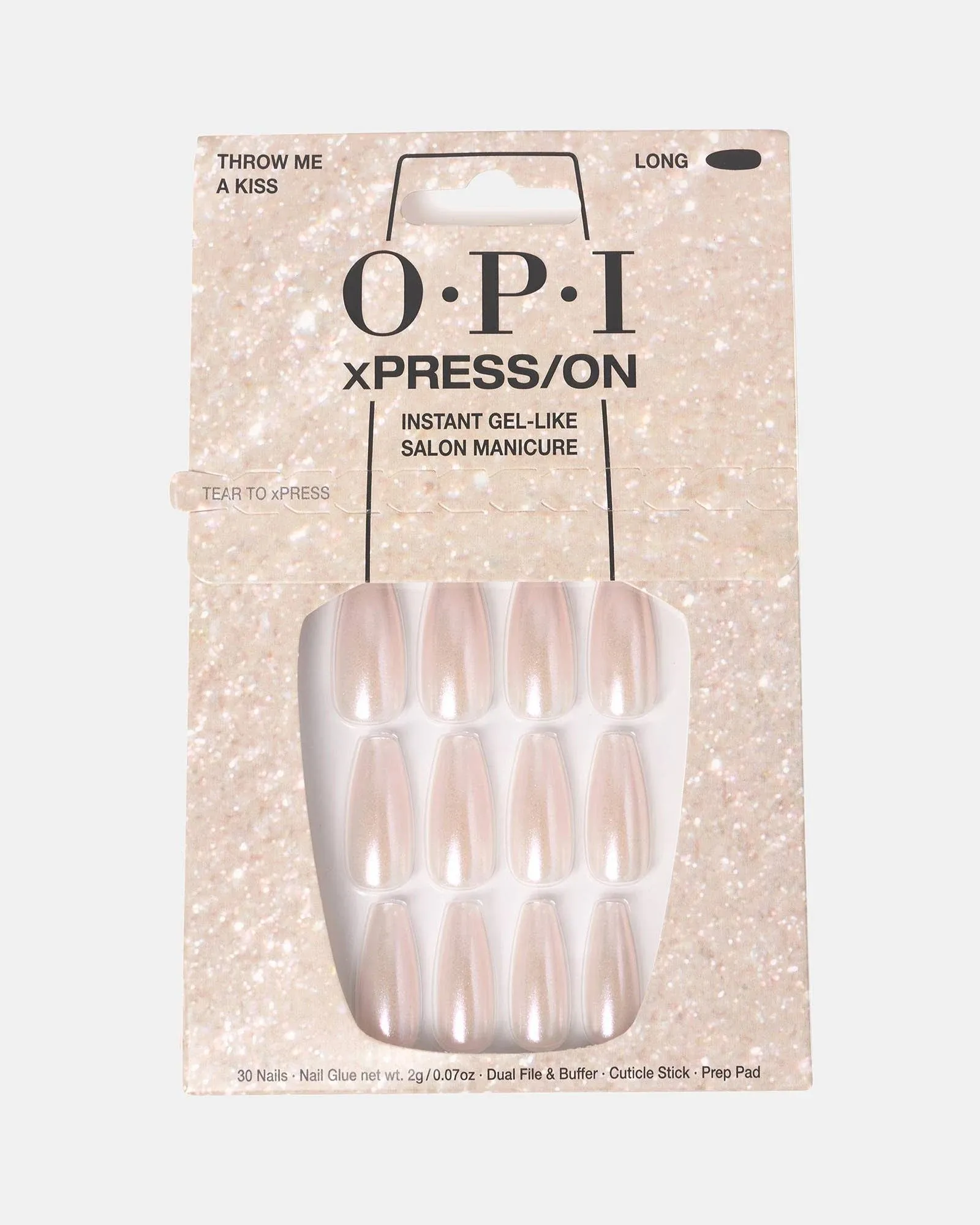 OPI xPress/On Press On Nails, Up to 14 Days of Wear, Gel-Like Salon Manicure, Vegan, Sustainable Packaging, With Nail Glue, Long Pink Coffin Shape Nails, Throw Me a Kiss