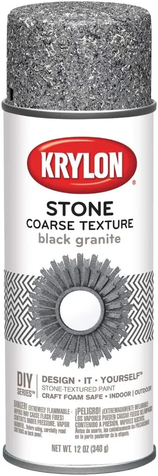 Krylon K18201 Coarse Stone Texture Finish Spray Paint, Black Granite, 12 Ounce