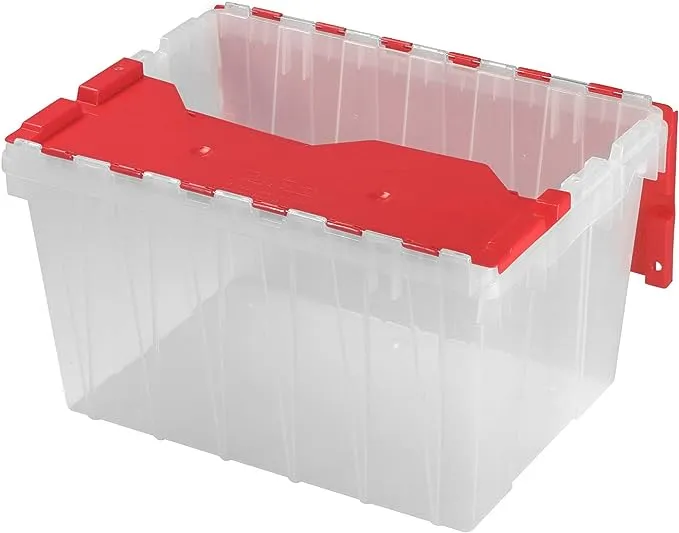 Akro-Mils 12 Gallon KeepBox File Box Plastic Stackable Storage Container with Hinged Attached Lid and Rails for Hanging File Folders, 21-Inch L x 15-Inch W x 12-Inch H, Clear/Blue