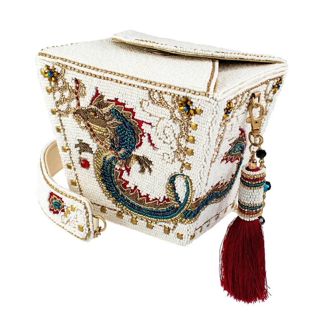 Mary Frances Noble Dragon Top Handle Handbag Beaded Clutch White Bag New 634010015237 | eBay