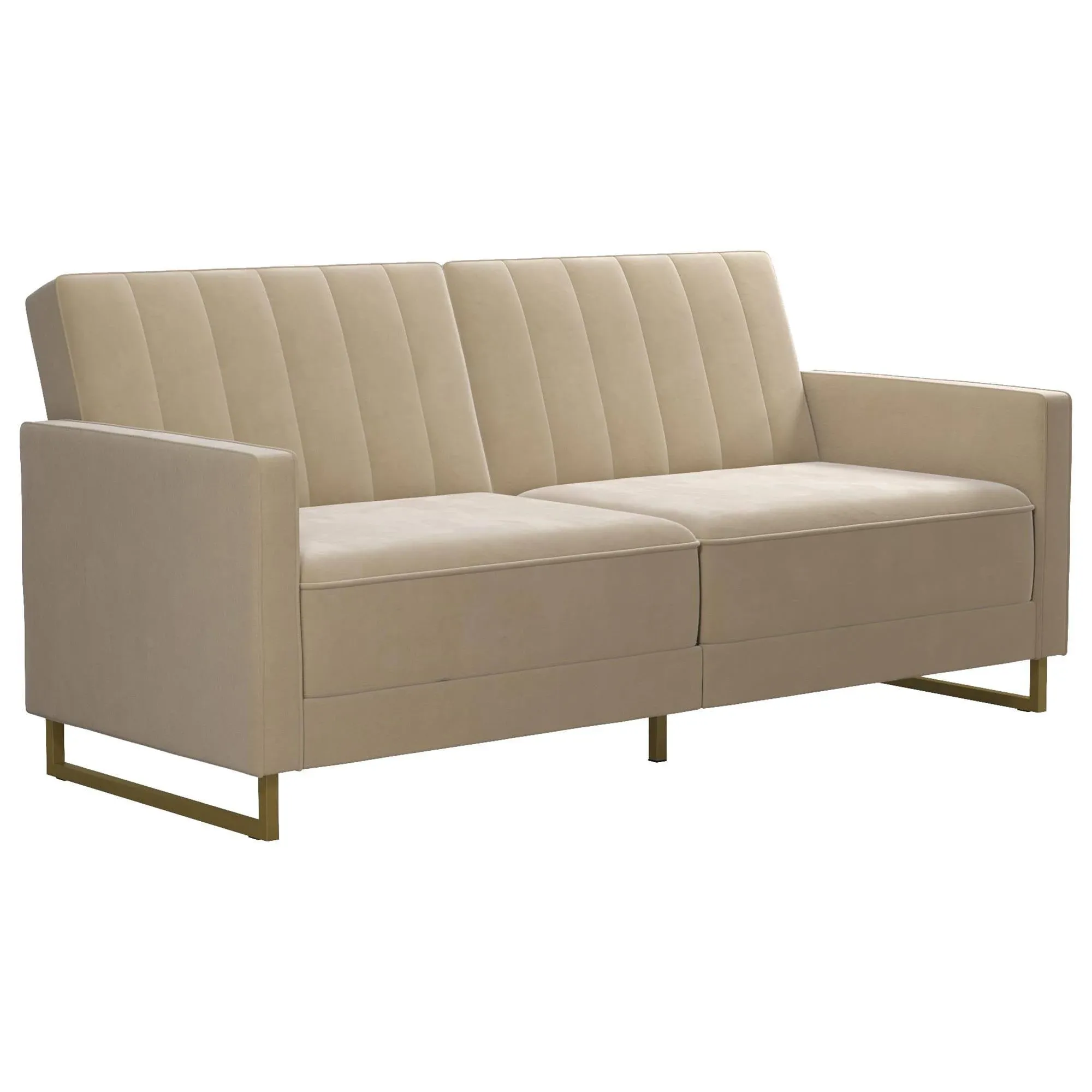 Novogratz Skylar Coil Futon Modern Sofa Bed and Couch Ivory Velvet