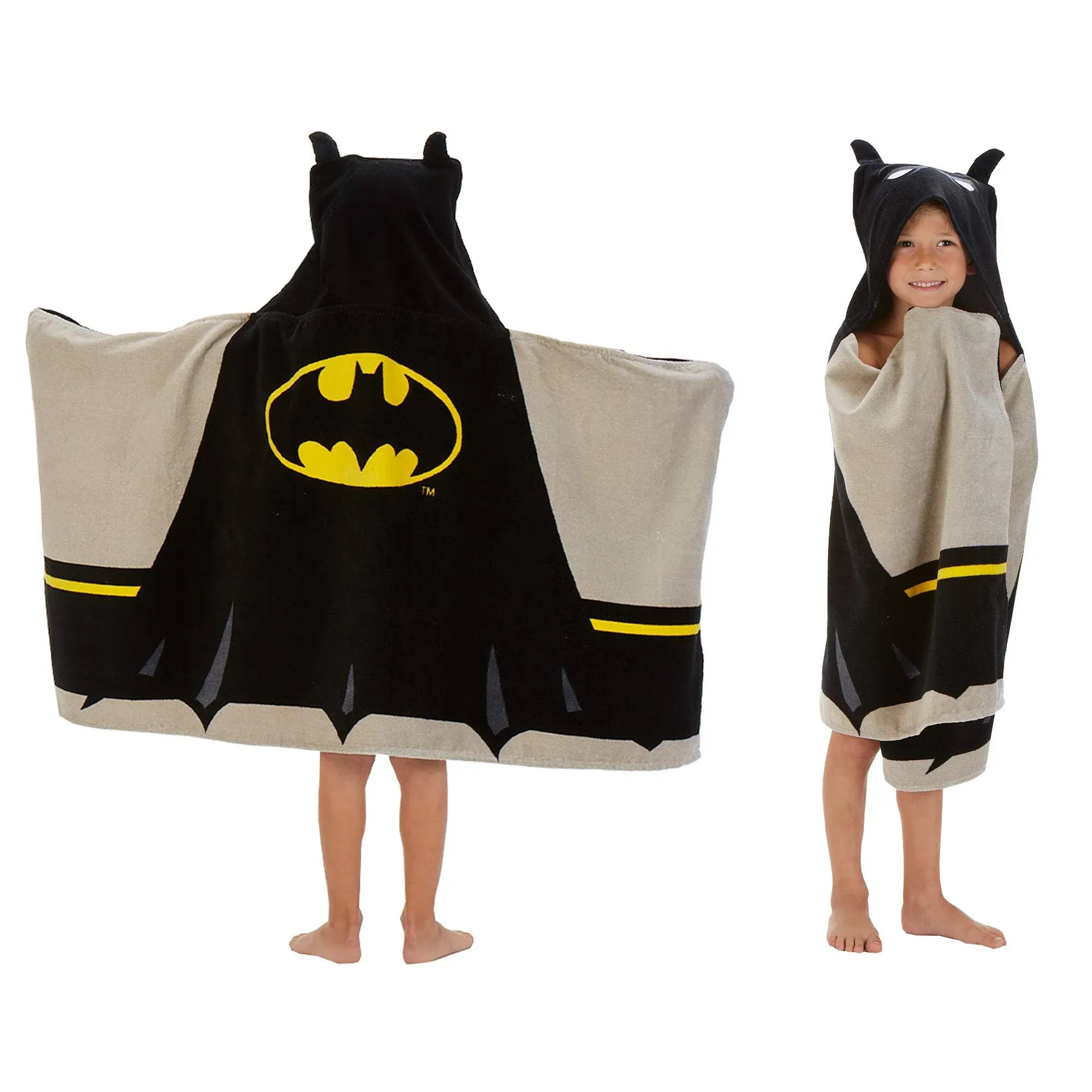 DAMAGED PACKAGING Batman Kids Bath and Beach Cotton Hooded Towel Wrap 24&#034; x 50&#034;