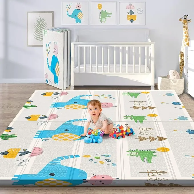 Gimars XL BPA Free 0.6 inch Reversible Foldable Baby Play Mat, Elephant&Giraffe, 79×71in