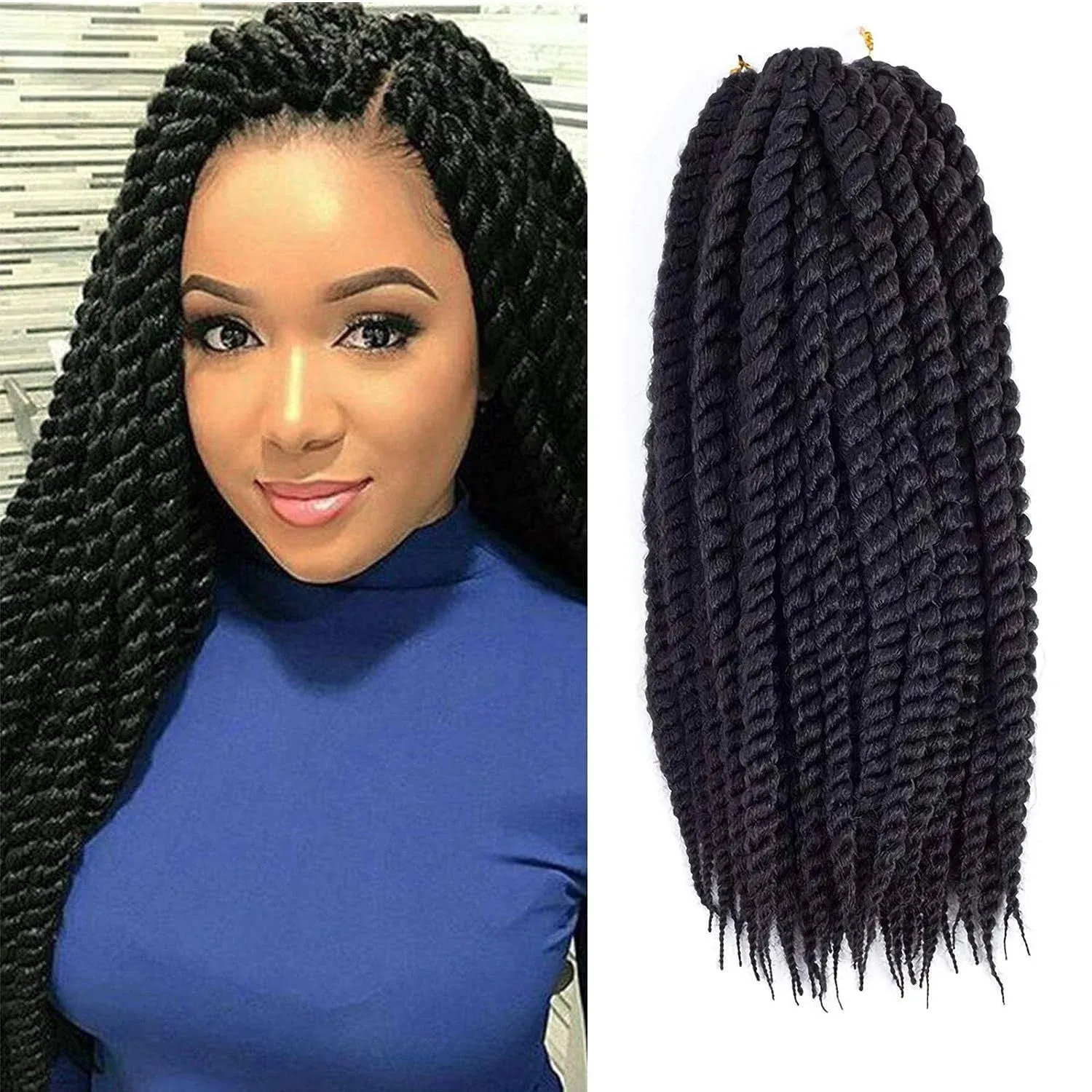 Admutty Havana Twist Crochet Hair 6 Packs 18 inch Crochet Braids Senegalese Twist Crochet Braiding Hair (1B)