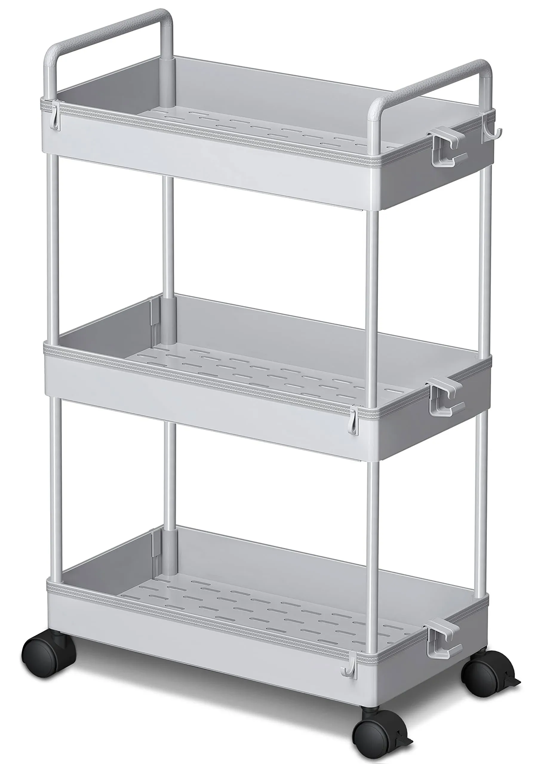 Ronlap 3 Tier Classic Storage Rolling Cart, Slim Storage Cart with Wheels Slide Out Storage Rolling Cart Organizer Plastic Utility Carts for Bathroom Laundry Room Kitchen Office Narrow Place, Black