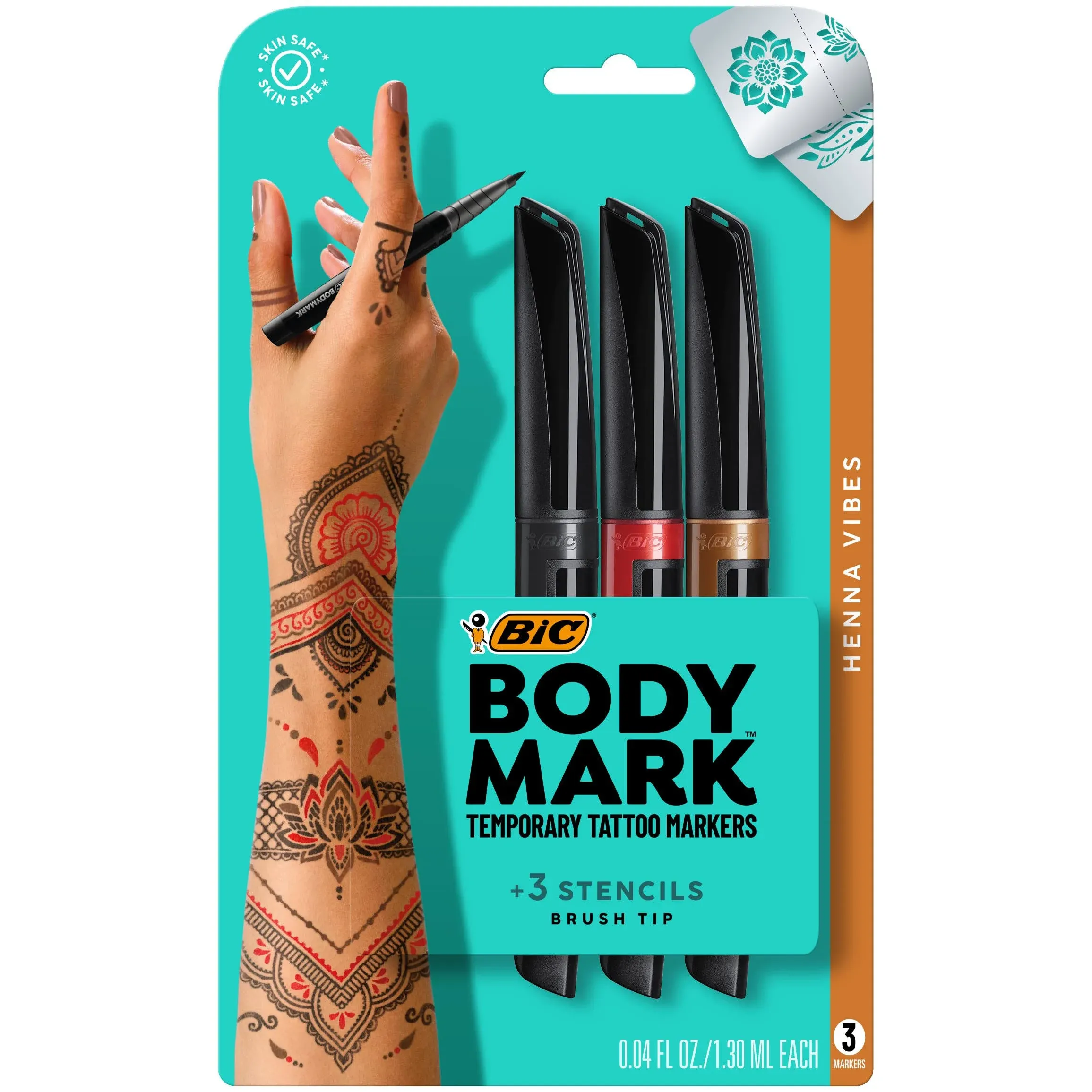 BIC Bodymark Tattoo Marker, Temporary, Henna Vibes - 3 pack, 0.05 fl oz markers