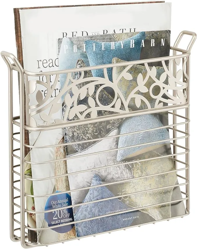 mDesign Decorative Modern Metal Wall Mount Magazine Holder, Organizer - Space Saving Compact Rack for Magazines, Books, Newspapers, Tablets, Laptops in Bathroom, Family Room, Office - Bronze