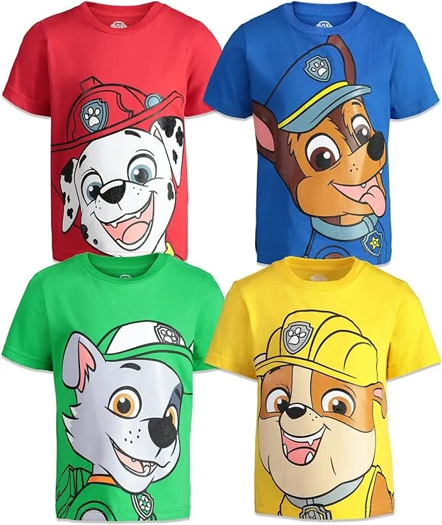 Paw Patrol Chase Marshall Rubble Rocky 4 Pack Graphic T-Shirts Toddler to Big Kid