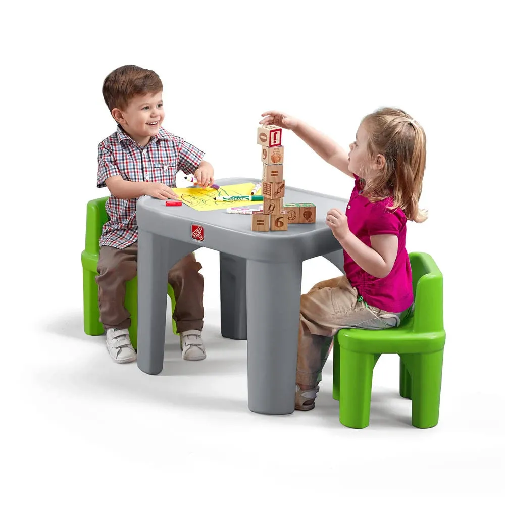 Mighty My Size Kids Plastic Table &amp; Chairs Set Gray W/ Easy-to-Clean Surface New