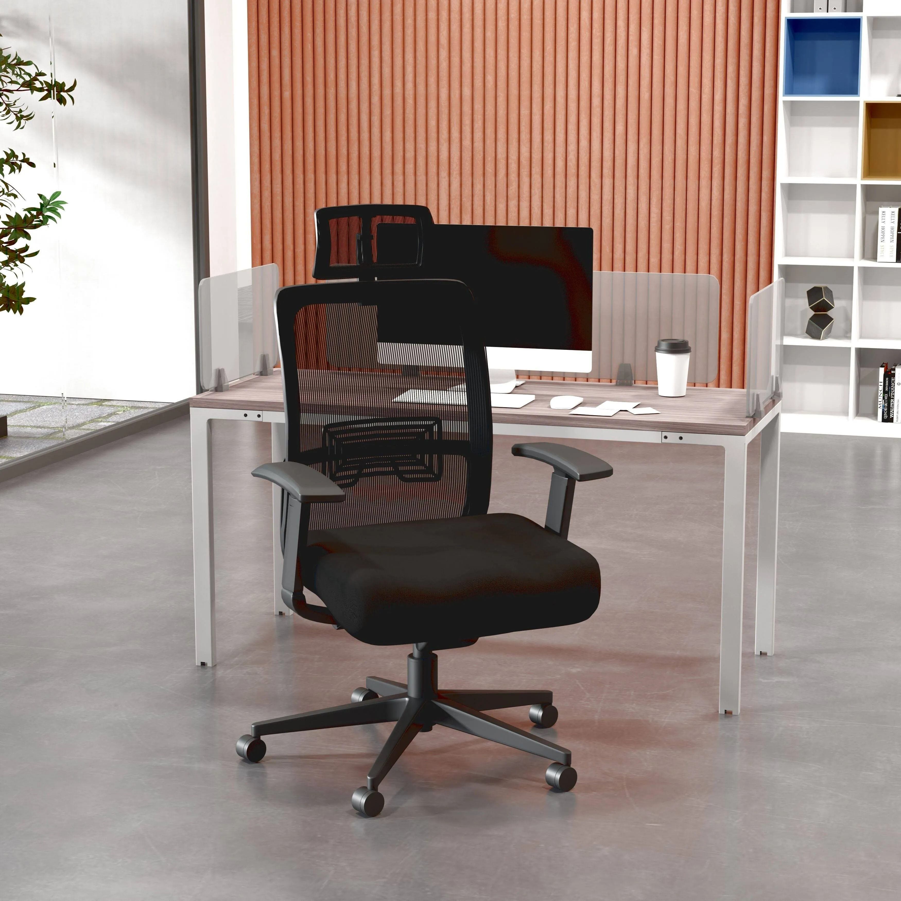 Boss Mesh Task Chair with Headrest and Memory Foam Seat in Black