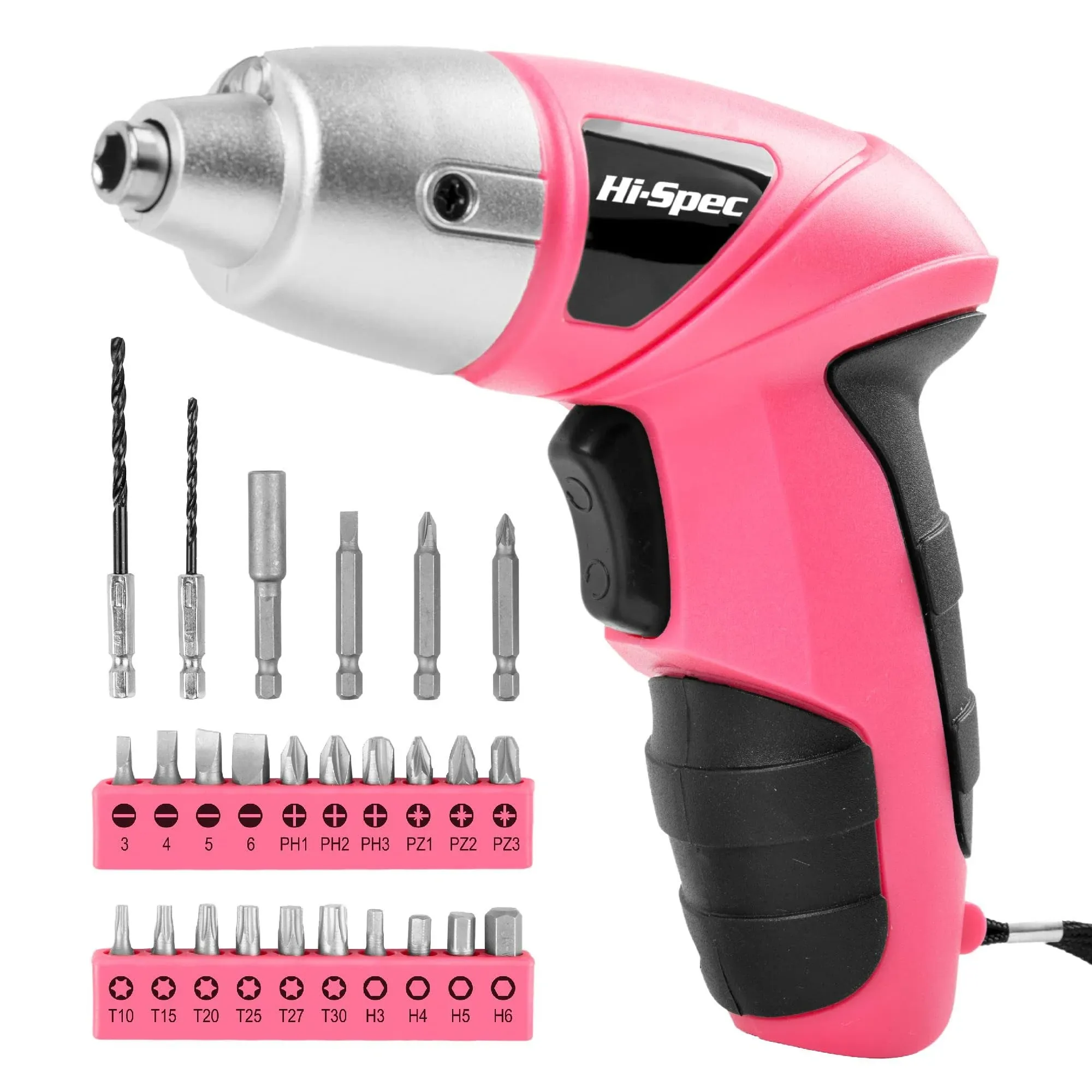 Hi-Spec 27pc 3.6V Pink USB Small Power Electric Screwdriver Set for Women ...