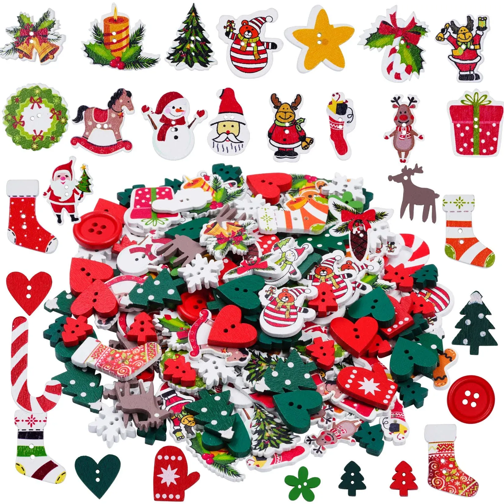 200 Pieces Christmas Wooden Buttons