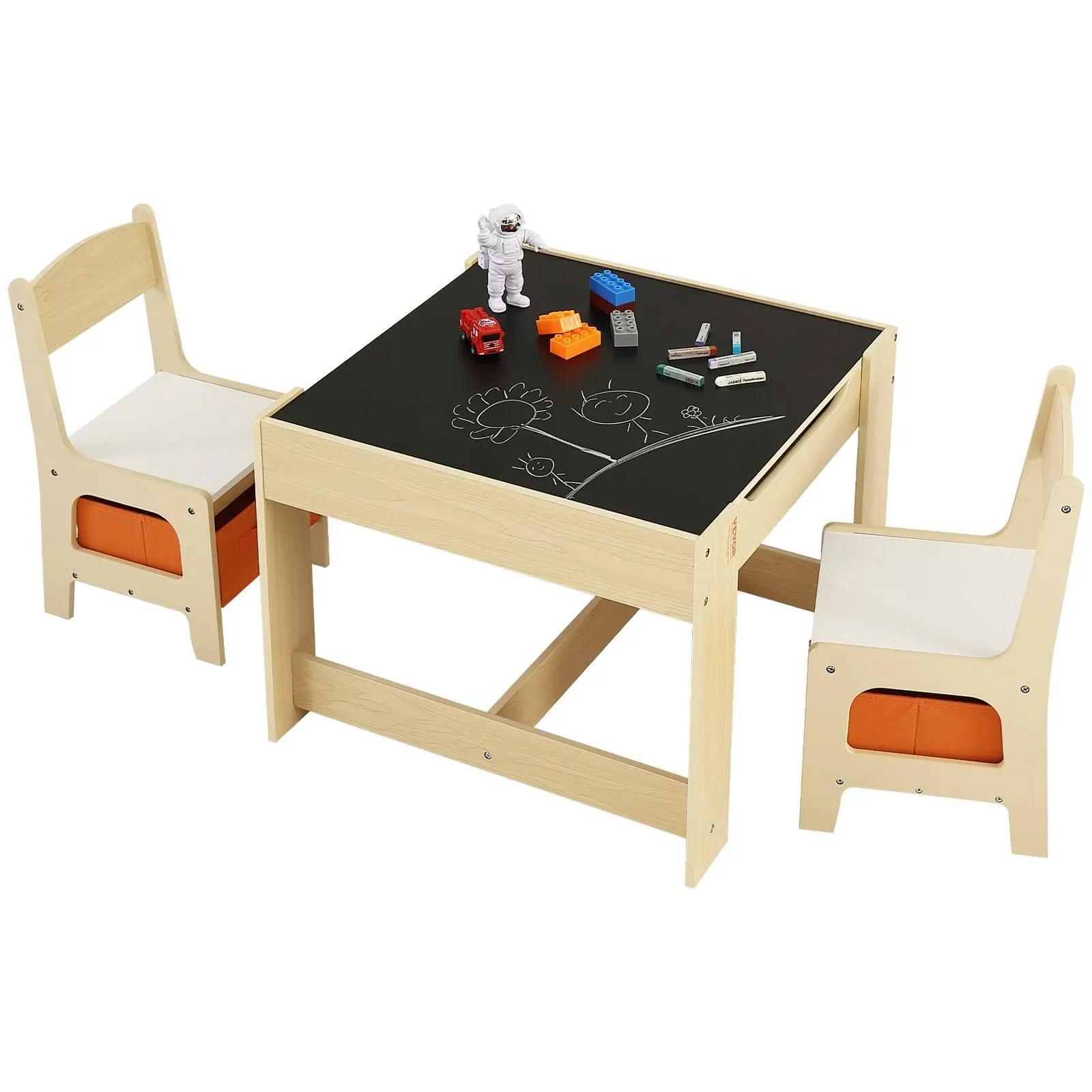 VEVOR Kids Table And Chair Set Wooden Activity Table with Storage Space & Boxes