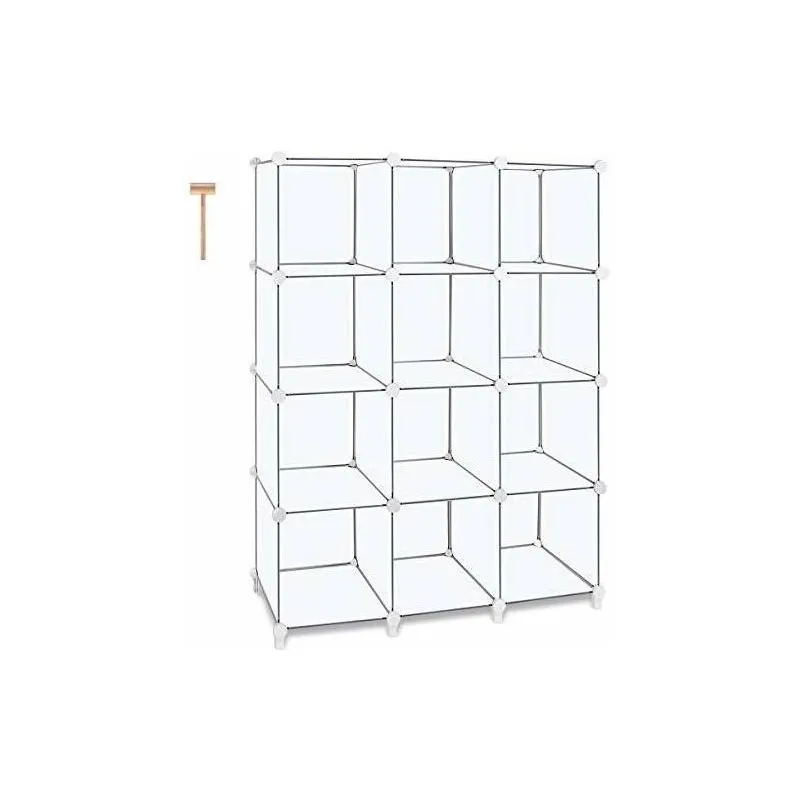 TomCare Cube Storage 12-Cube Book Shelf Storage Shelves Closet Organizer Shelf Cubes Organizer Plastic Bookshelf Bookcase DIY Square Closet Cabinet Shelves for Bedroom Office Living Room, White