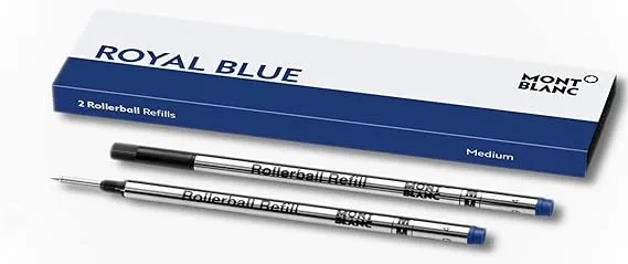 Montblanc Rollerball Refills (M) Royal Blue 124504 – Quick-Drying Pen Refills for Montblanc Rollerball and Fineliner Pens – 2 x Dark Blue Pen Cartridges