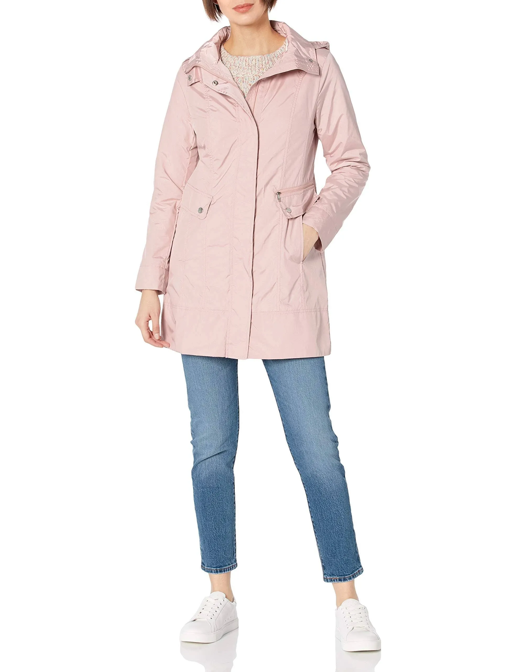 Cole Haan Women's Packable Hooded Rain Jacket Canyon Rose / L