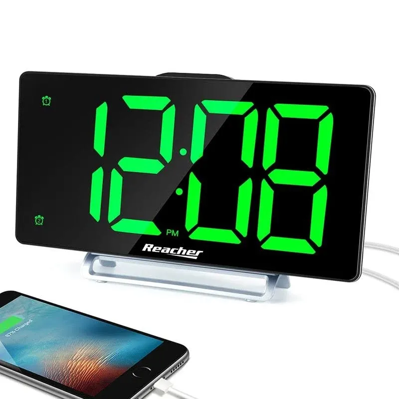 Large Alarm Clock 9&#034; LED Digital Display Dual Alarm with USB Charger Port 0-1...