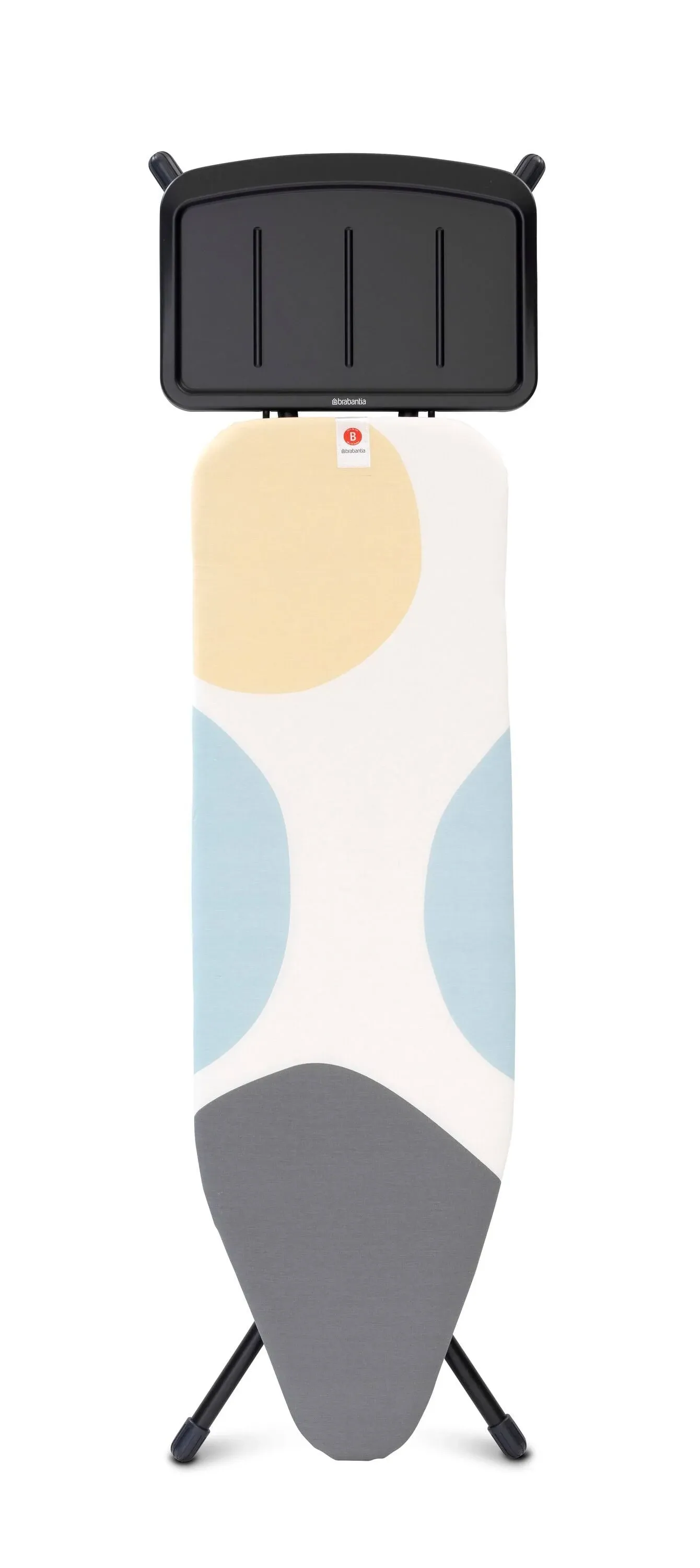 Brabantia Ironing Board B 49 x 15 in with Solid Steam Unit Holder, Spring Bubbles Cover and Black Frame