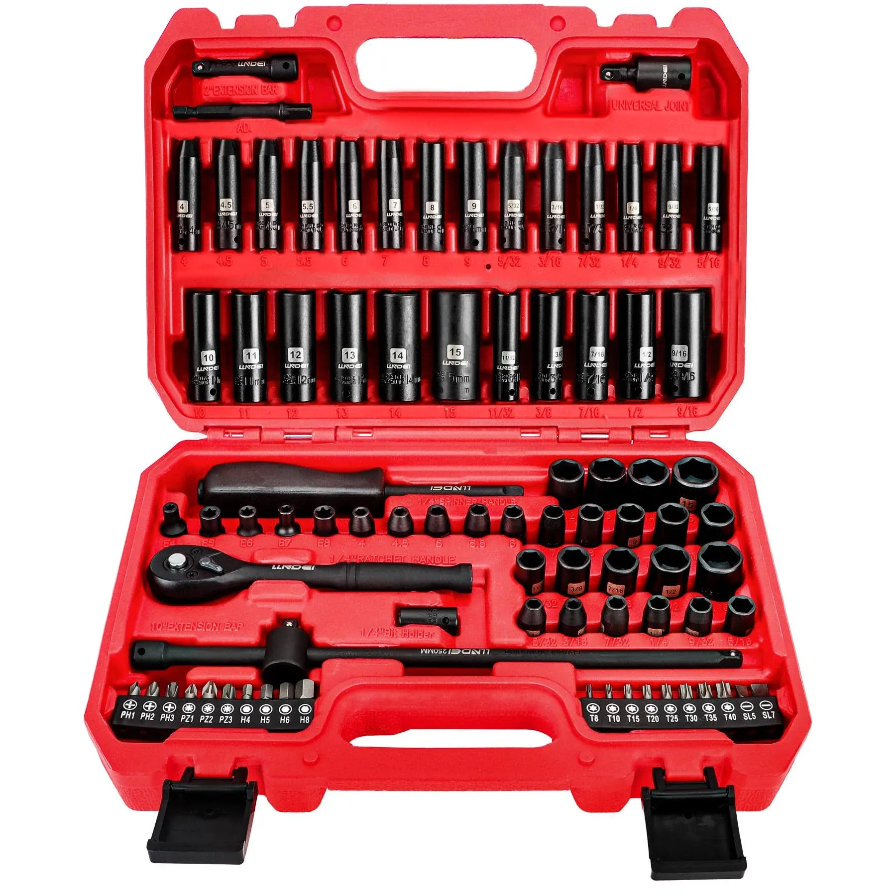 LLNDEI 1/4 inch Drive Impact Socket Set 83 Piece,Standard SAE(5/32-9/16 inch ...