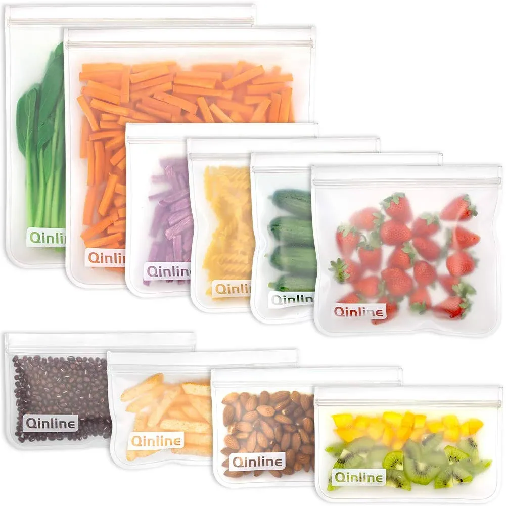 Reusable Food Storage Bags - 10 Pack BPA FREE Freezer Bags(2 Reusable Gallon ...