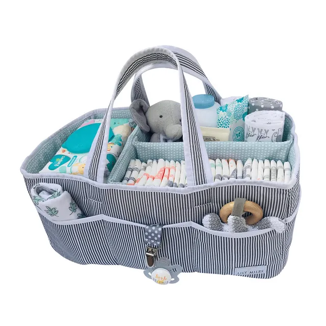 Lily Miles Baby Diaper Caddy Organizer for Changing Table or Car - Unisex Baby Shower Gift (Gray/Mint, Large)