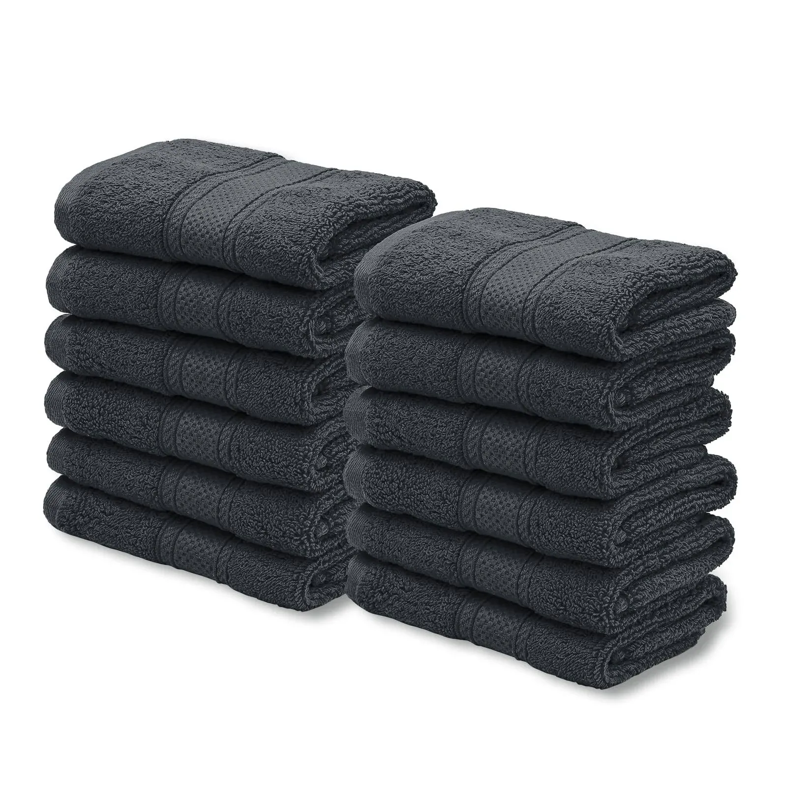 MoNiBloom 12-Piece 100% Cotton Face Wash Cloth Set for Bathroom Home Hotel Spa Gym Yoga Shower Highly Absorbent Ultra Soft Quick-Dry (Black)