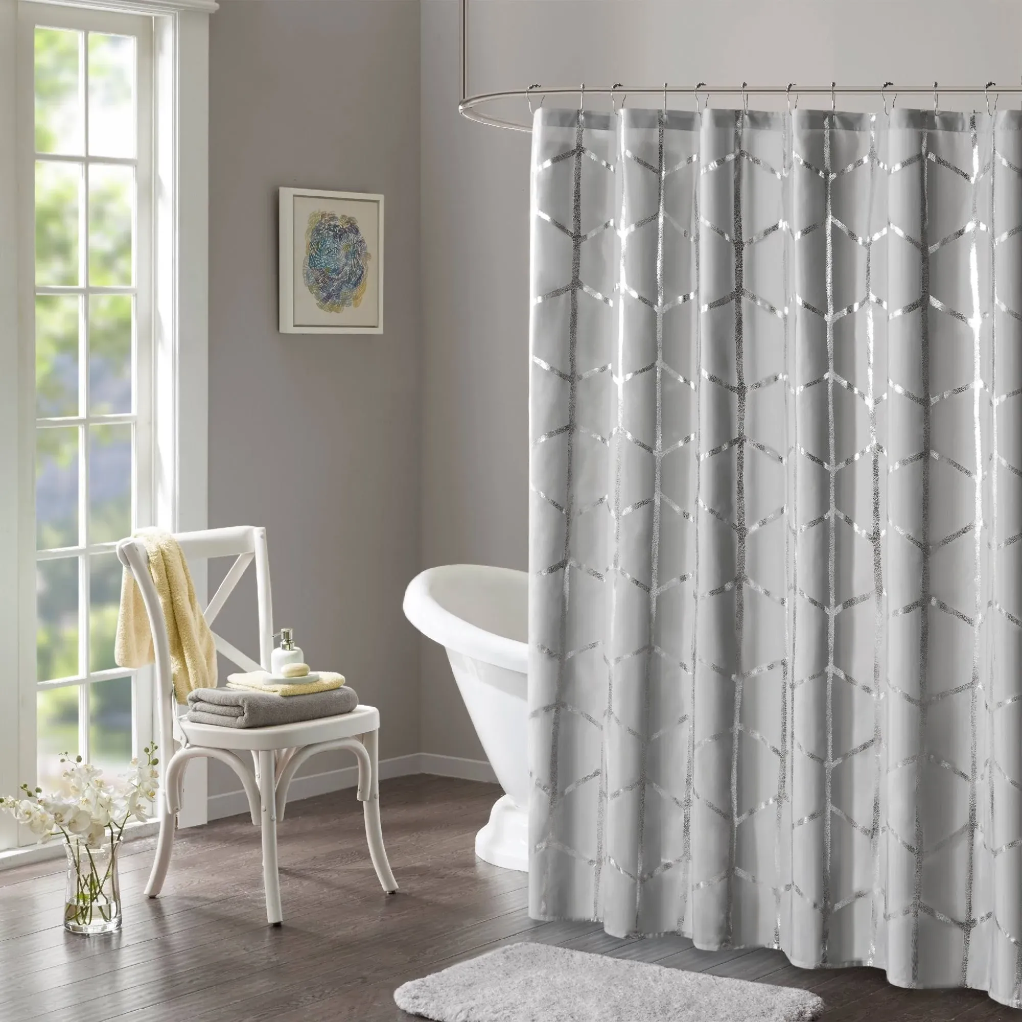 Home Essence Apartment Arielle Printed Metallic Shower Curtain, Size: 72 inch x ...