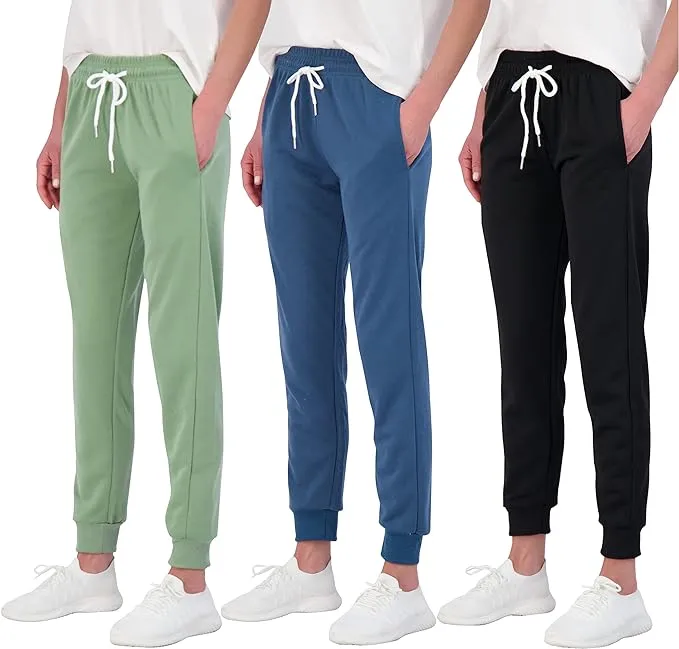 Real Essentials 3 Pack: Women's Ultra-Soft Cotton French Terry Joggers (Available in Plus)