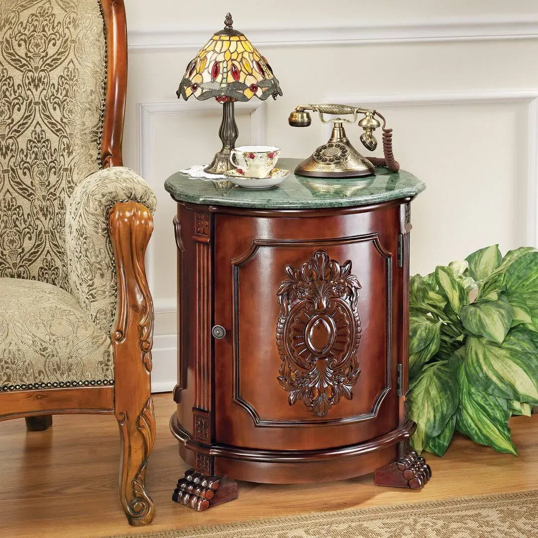 Tambour Manor Marble-Topped Drum Accent Table