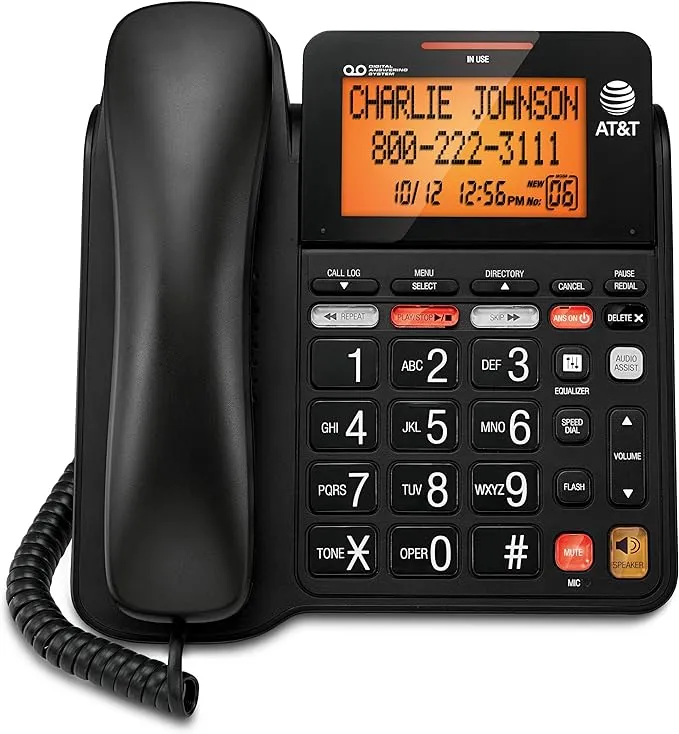 AT&T CD4930 Corded Phone with Answering System and Caller ID, Black, 1 Pack